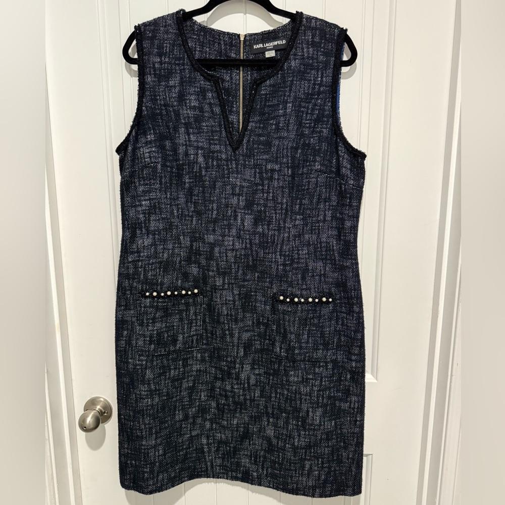 Karl Lagerfeld Black and Gray Textured Mini Dress